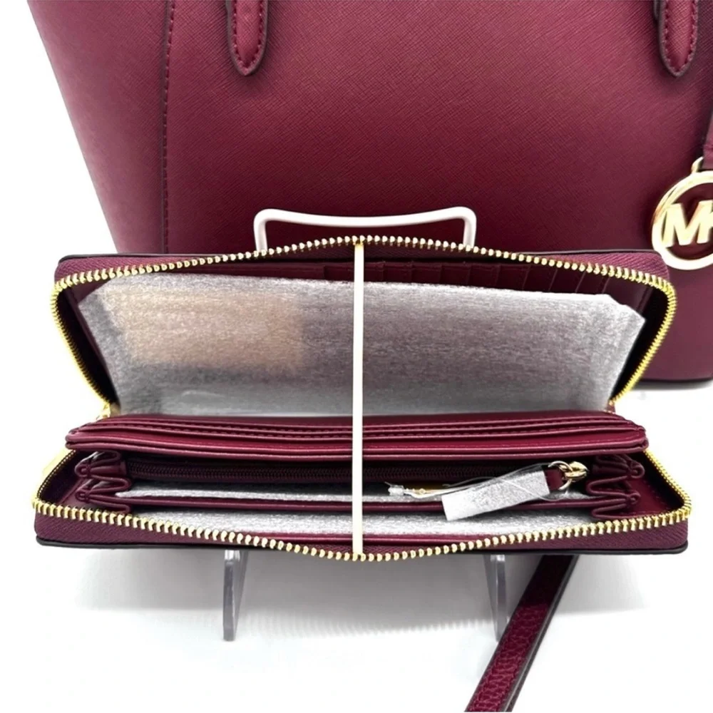 Michael Kors Large Charlotte TZ Tote Bag & Large Continental Wallet Dark Cherry - Picture 9 of 13